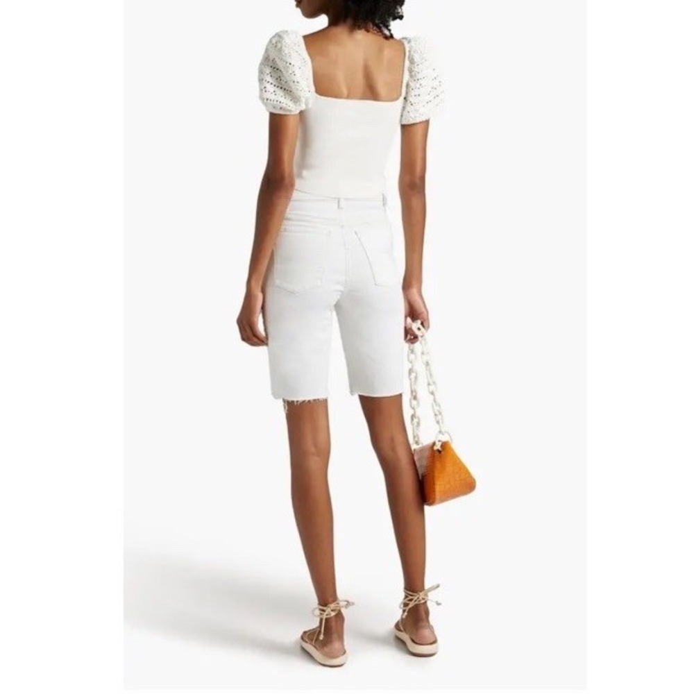 Alice + Olivia Women's White Crochet Puff Sleeve Square Neck Crop Top XL $440 - Picture 5 of 12